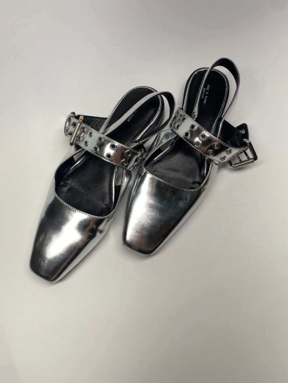 rag & bone Womens Astra Silver Buckle Slingback Flat Sz 9